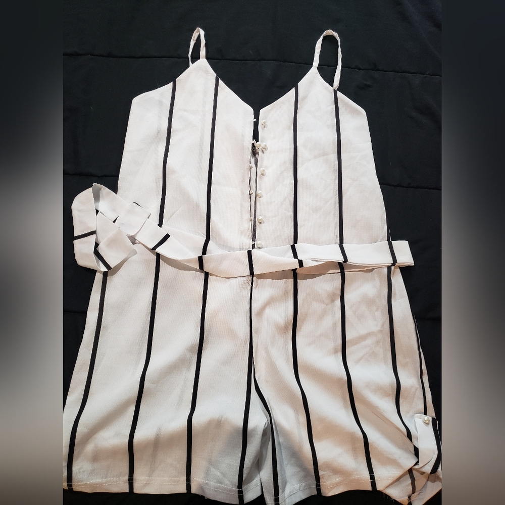 Striped Black and White Jumpsuit • Large